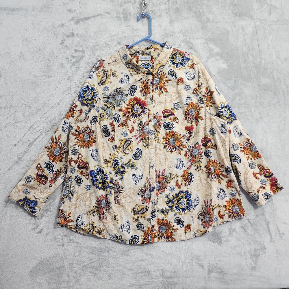 Catherines Shirt‎ Womens 4X Multicolor Floral Paisley Button Front Long Sleeve